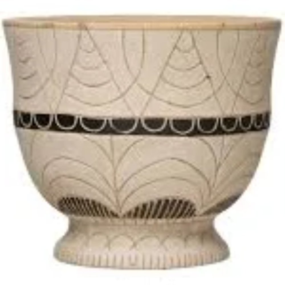 Creative Co-Op Hand-Painted Debossed Terracotta Planter with Pedestal Base / NWT